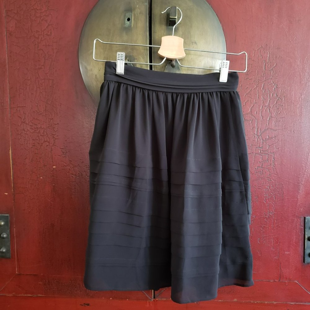 Black Horizontal Pleated Midi Skirt